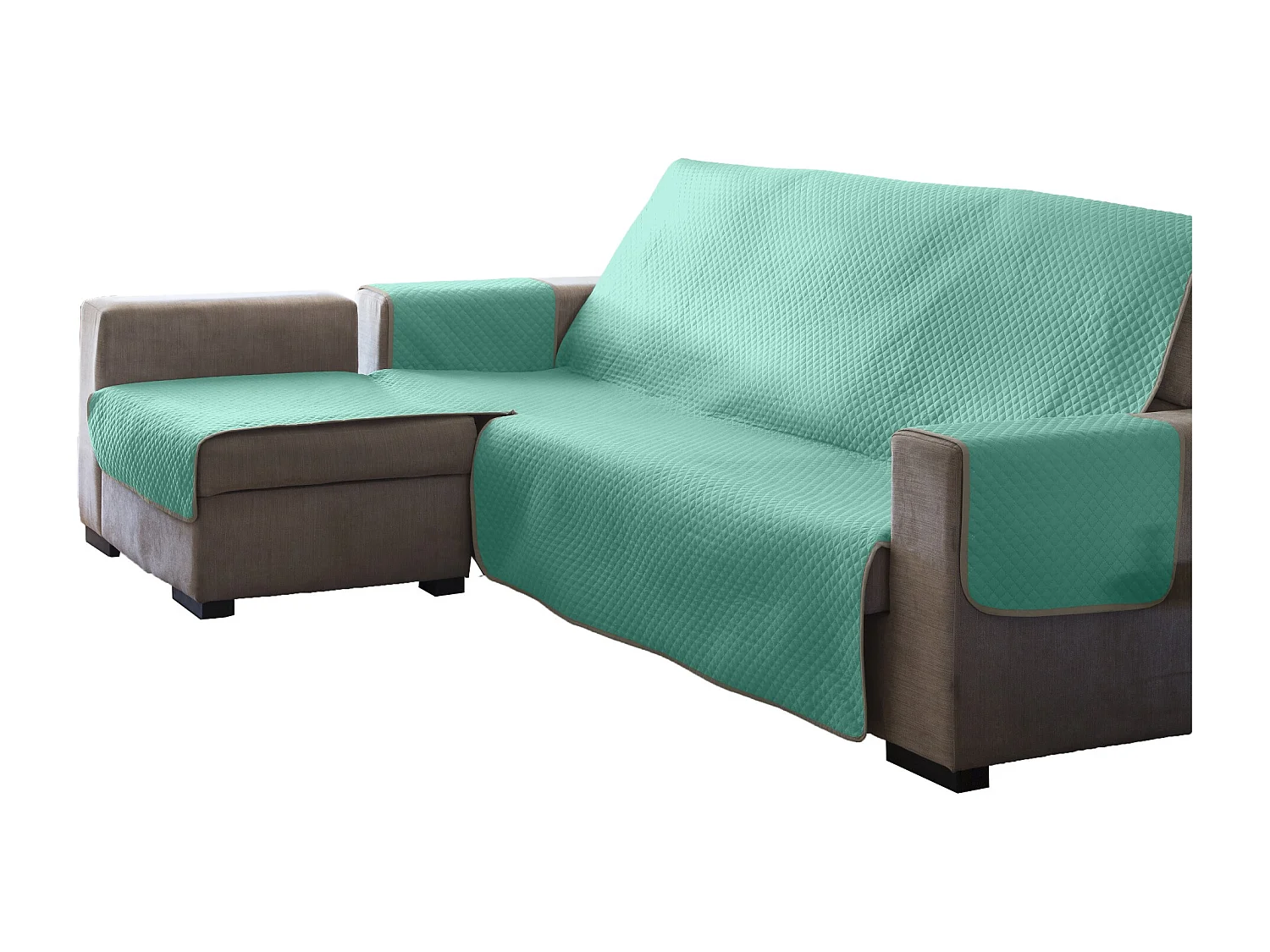 ESTORALIS | Cubre Sofá Acolchado  | Chaisse Longue 240 cm Brazo Izquierdo | Tela 240 x 255 cm  | Modelo AVA Color Turquesa