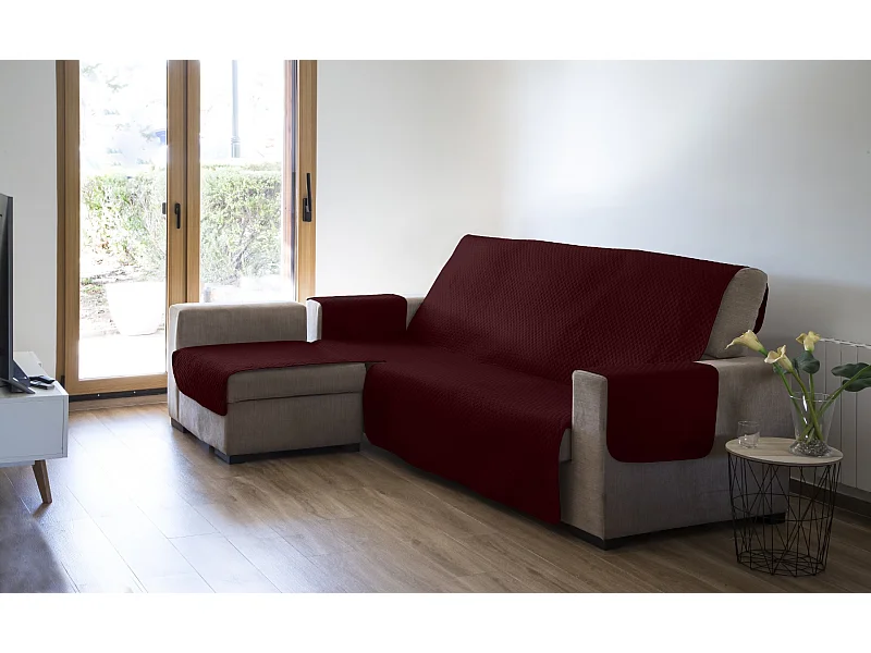 ESTORALIS | Cubre Sofá Acolchado  | Chaisse Longue 240 cm Brazo Izquierdo | Tela 240 x 255 cm  | Modelo AVA Color Rojo