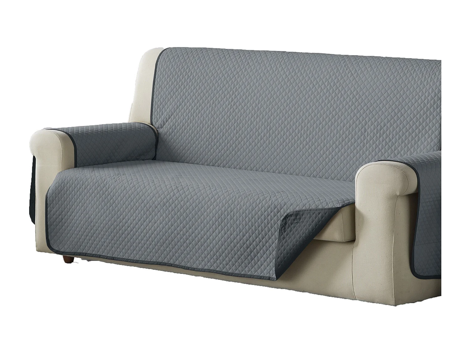 ESTORALIS | Cubre Sofá Acolchado Reversible | Para Sofa de 4 Plazas | Tela 190 x 210 cm  | Modelo AVA Color Gris/Antracita