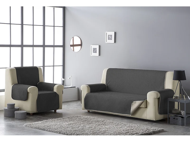 ESTORALIS | Cubre Sofá Acolchado Reversible | Para Sofa de 4 Plazas | Tela 190 x 210 cm  | Modelo AVA Color Gris/Antracita