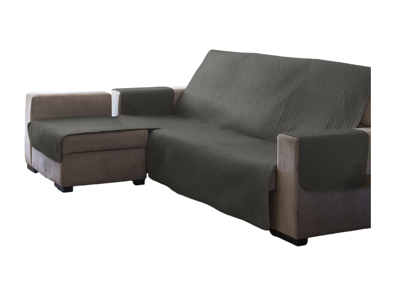ESTORALIS | Cubre Sofá Acolchado  | Chaisse Longue 290 cm Brazo Izquierdo | Tela 290 x 255 cm  | Modelo AVA Color Taupe