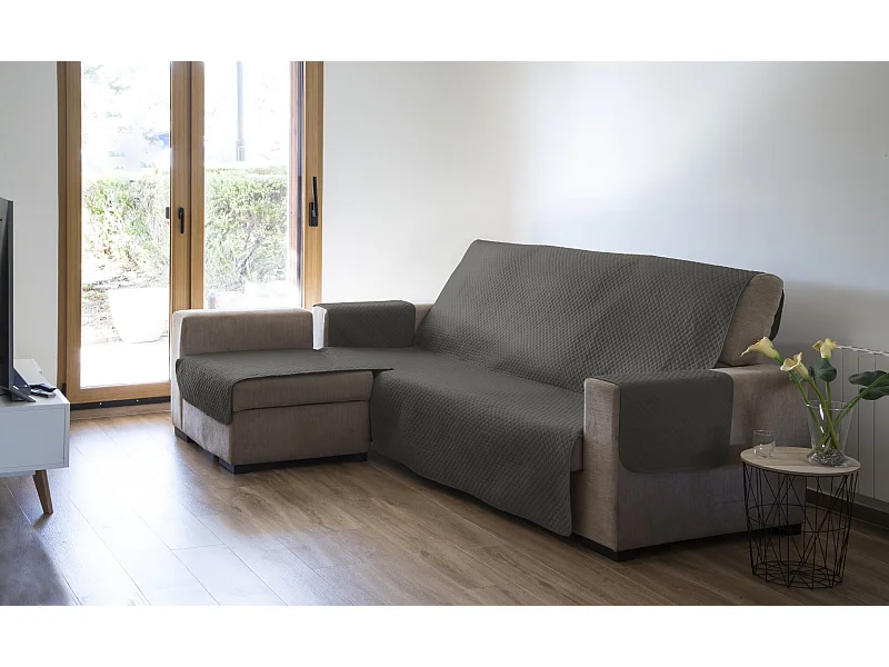 ESTORALIS | Cubre Sofá Acolchado  | Chaisse Longue 290 cm Brazo Izquierdo | Tela 290 x 255 cm  | Modelo AVA Color Taupe