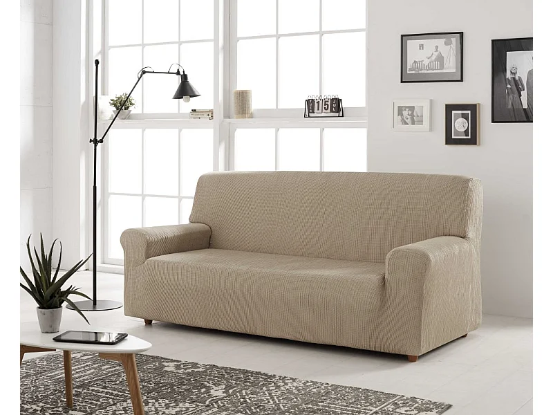ESTORALIS | Funda de Sofá Tejido Elastico Resistente | Para Sofá 3 Plazas | Tamaño ( de 170 a 220 cm. )  | Modelo BERTA Color Lino