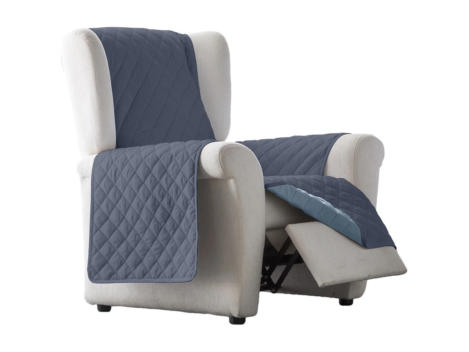 ESTORALIS | Cubre Sofá Acolchado Reversible | Para Sillon o Relax 1 Plaza | Tela 55 x 210 cm | Modelo EDEN Color Celeste/Piedra