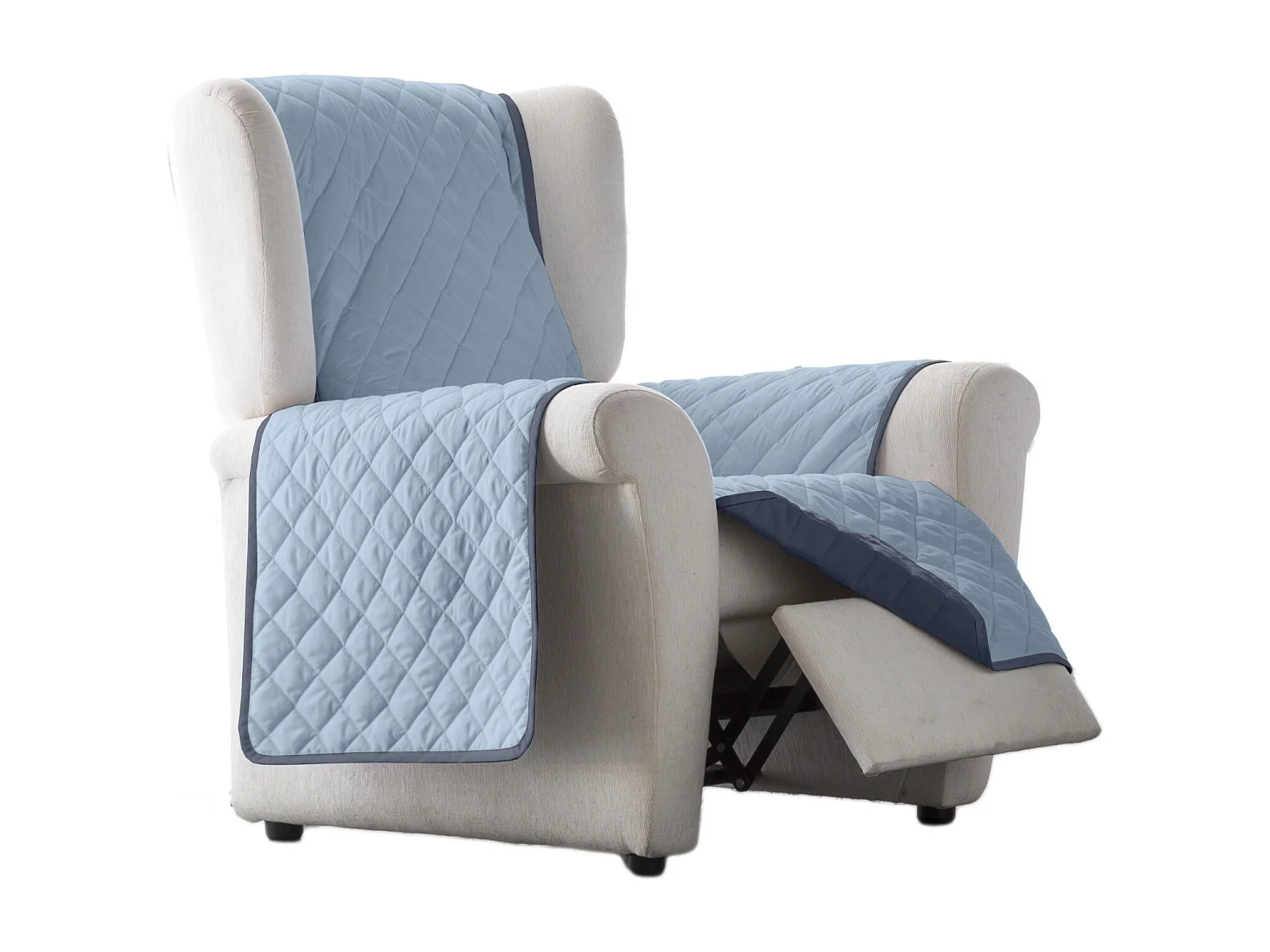 ESTORALIS | Cubre Sofá Acolchado Reversible | Para Sillon o Relax 1 Plaza | Tela 55 x 210 cm | Modelo EDEN Color Celeste/Piedra