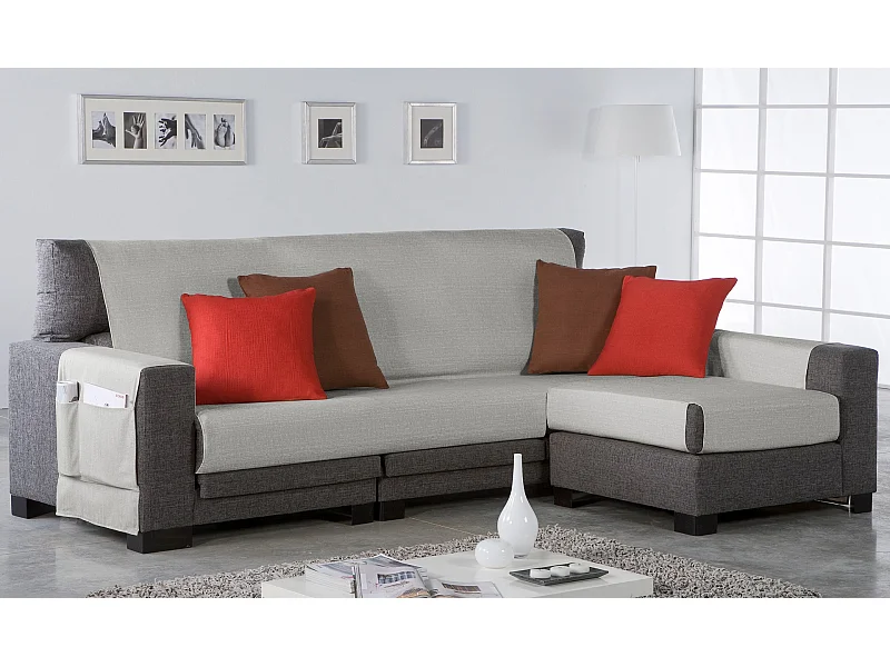 ESTORALIS | Cubre Sofá Tejido Jaquard Resistente | Chaisse Longue 210 cm Brazo Derecho | Tela 210 x 255 cm  | Modelo BERET Color Lino