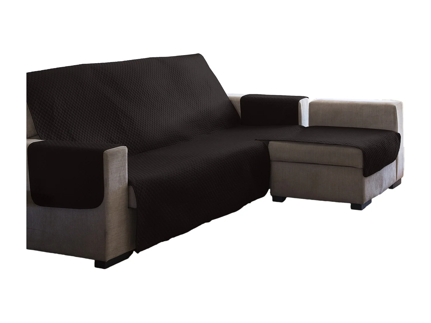 ESTORALIS | Cubre Sofá Acolchado  | Chaisse Longue 240 cm Brazo Derecho | Tela 240 x 255 cm  | Modelo AVA Color Marron