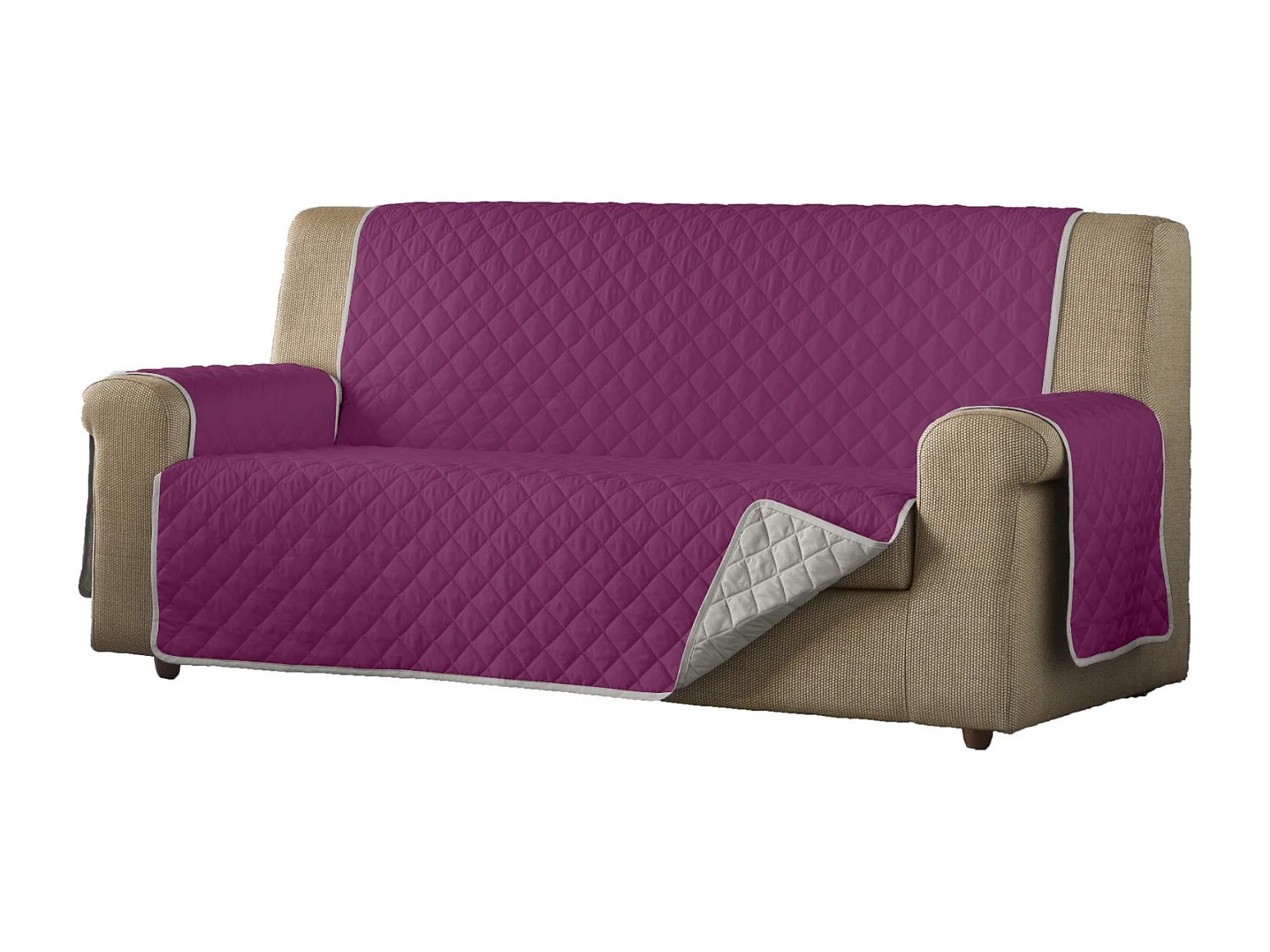 ESTORALIS | Cubre Sofá Acolchado Reversible | Para Sofa de 2 Plazas | Tela 110 x 210 cm | Modelo EDEN Color Beige/Fuxia
