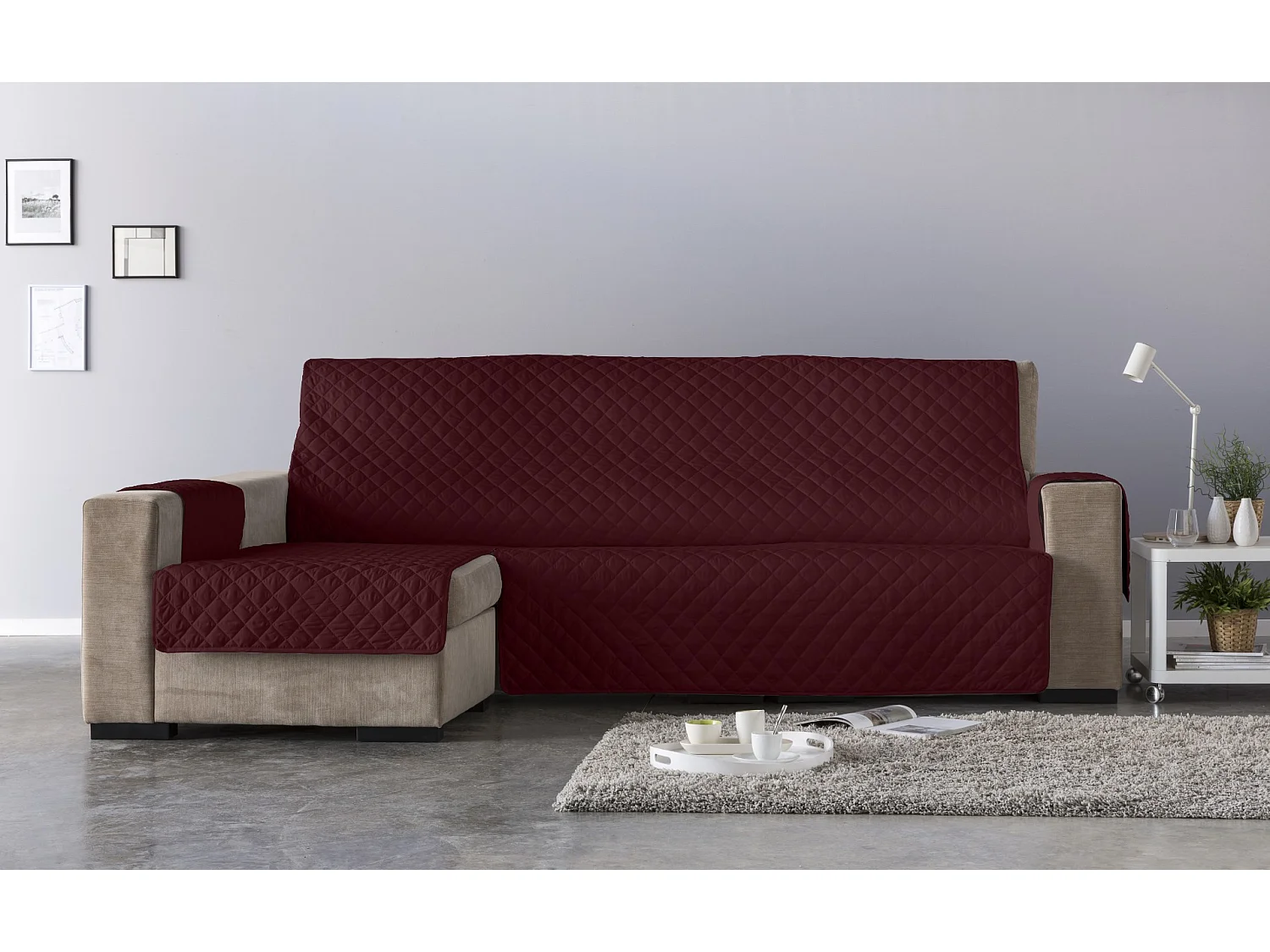 ESTORALIS | Cubre Sofá Acolchado  | Chaisse Longue 290 cm Brazo Izquierdo | Tela 290 x 255 cm | Modelo EDEN Color Rojo
