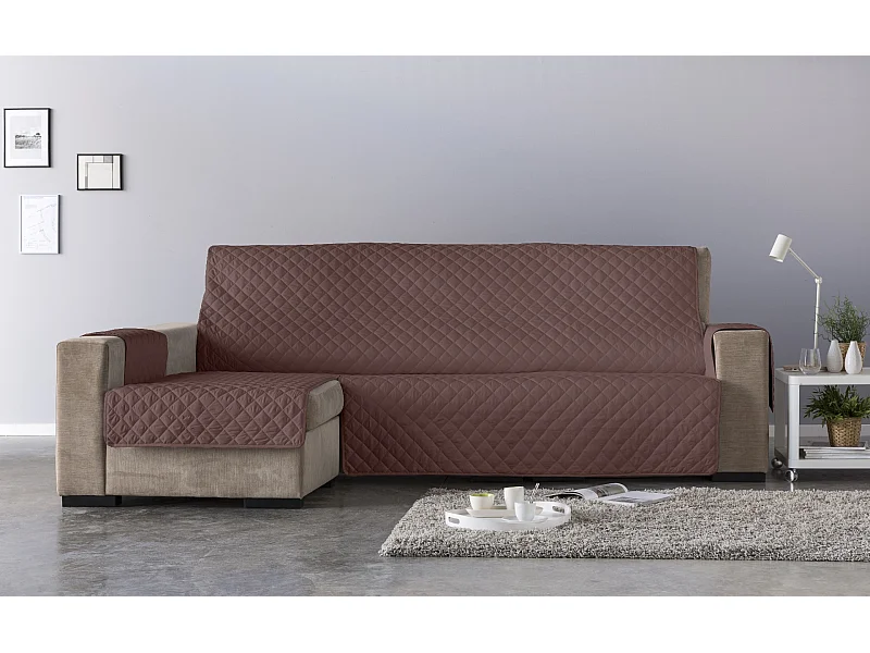 ESTORALIS | Cubre Sofá Acolchado  | Chaisse Longue 240 cm Brazo Izquierdo | Tela 240 x 255 cm | Modelo EDEN Color Marron