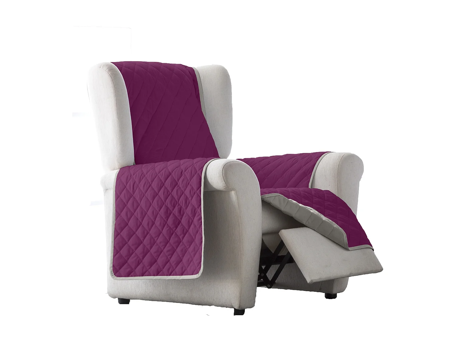 ESTORALIS | Cubre Sofá Acolchado Reversible | Para Sillon o Relax 1 Plaza | Tela 55 x 210 cm | Modelo EDEN Color Beige/Fuxia