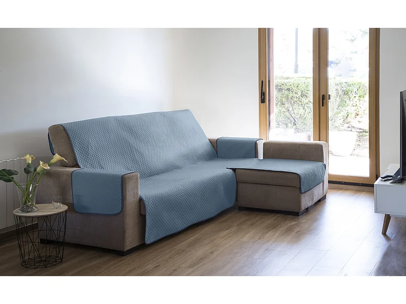 ESTORALIS | Cubre Sofá Acolchado  | Chaisse Longue 290 cm Brazo Derecho | Tela 290 x 255 cm  | Modelo AVA Color Celeste