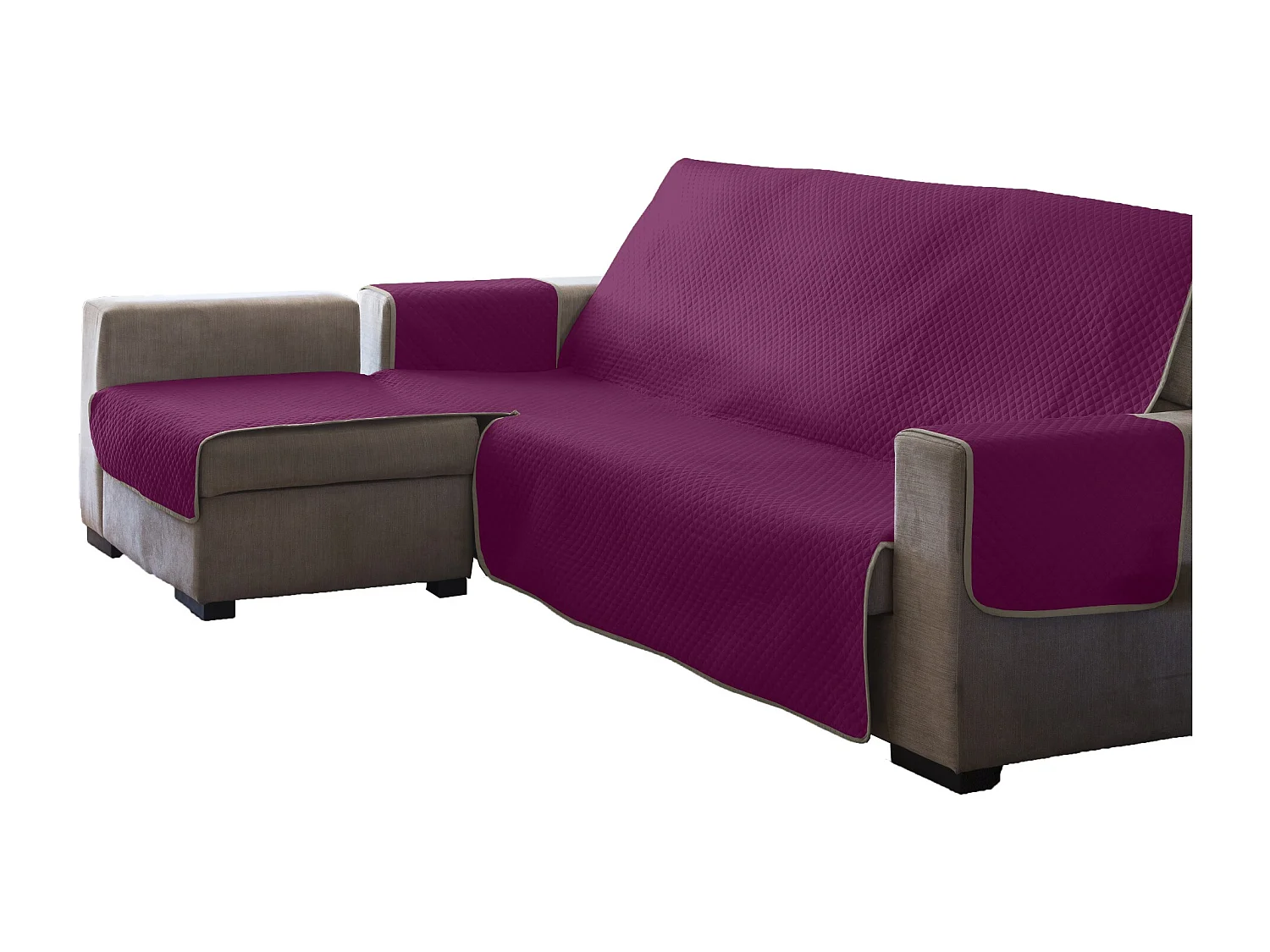ESTORALIS | Cubre Sofá Acolchado  | Chaisse Longue 240 cm Brazo Izquierdo | Tela 240 x 255 cm  | Modelo AVA Color Fuxia