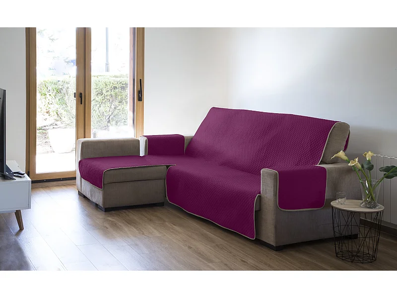 ESTORALIS | Cubre Sofá Acolchado  | Chaisse Longue 240 cm Brazo Izquierdo | Tela 240 x 255 cm  | Modelo AVA Color Fuxia
