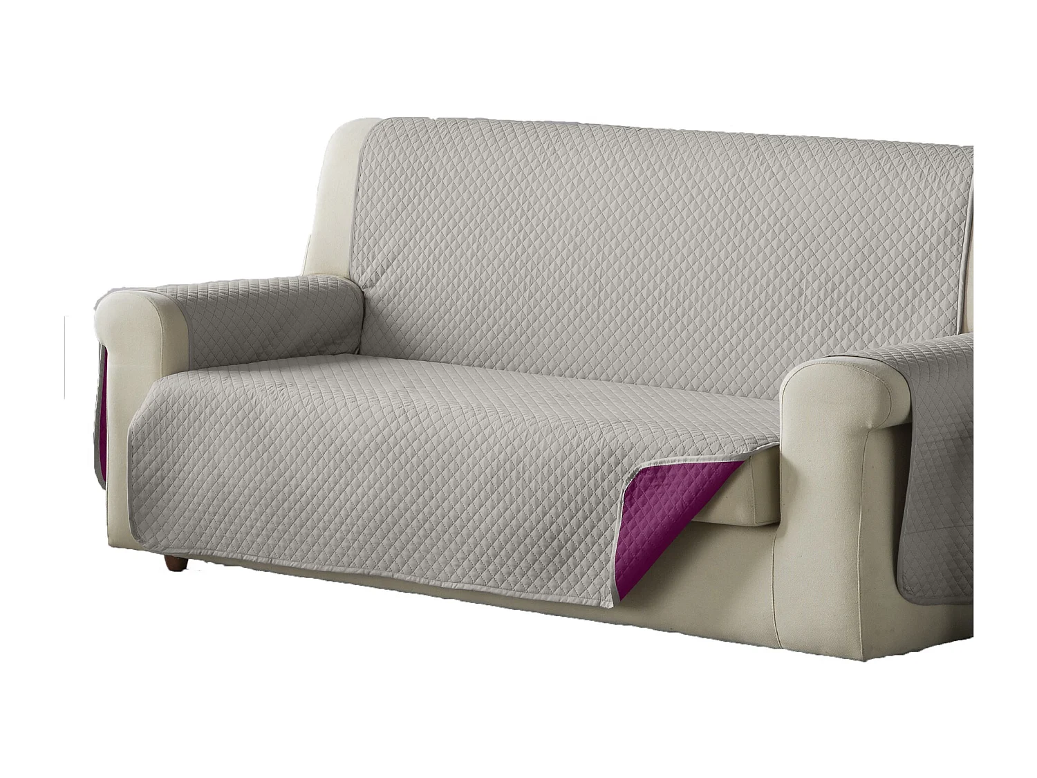 ESTORALIS | Cubre Sofá Acolchado Reversible | Para Sofa de 4 Plazas | Tela 190 x 210 cm  | Modelo AVA Color Gris/Fuxia