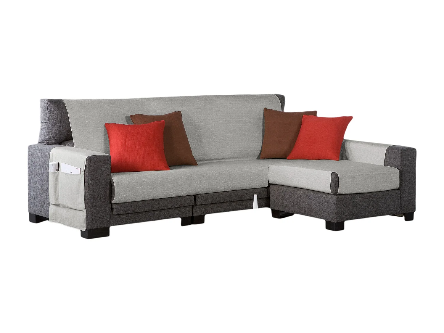 ESTORALIS | Cubre Sofá Tejido Jaquard Resistente | Chaisse Longue 275 cm Brazo Derecho | Tela 275 x 255 cm  | Modelo BERET Color Lino