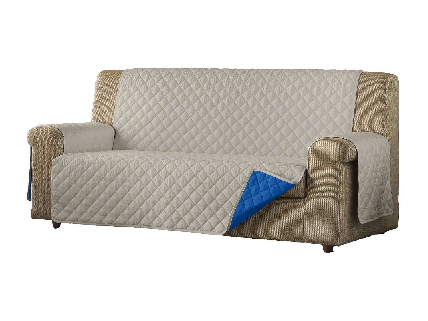 ESTORALIS | Cubre Sofá Acolchado Reversible | Para Sofa de 2 Plazas | Tela 110 x 210 cm | Modelo EDEN Color Gris/Azulina