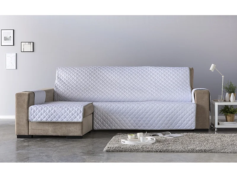 ESTORALIS | Cubre Sofá Acolchado  | Chaisse Longue 290 cm Brazo Izquierdo | Tela 290 x 255 cm | Modelo EDEN Color Blanco