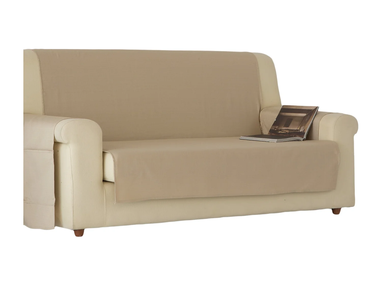 ESTORALIS | Cubre Sofá Tejido Jaquard Resistente | Para Sofa de 3 Plazas | Tela 150 x 210 cm  | Modelo BERET Color Champagne