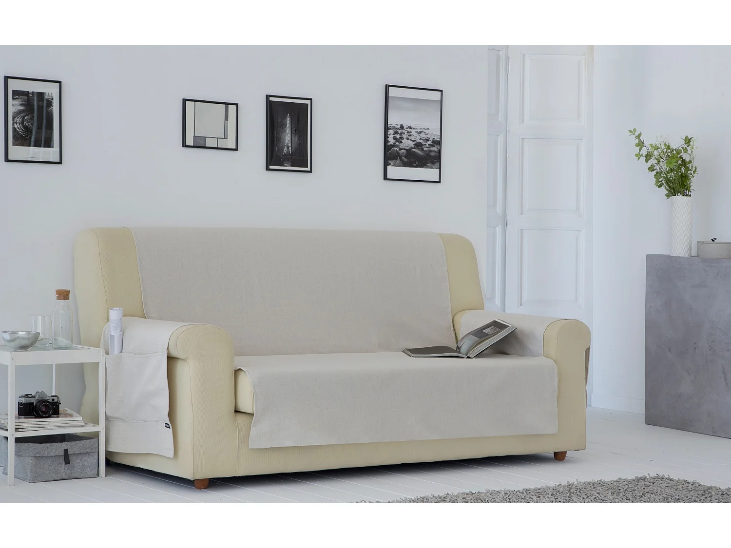 ESTORALIS | Cubre Sofá Tejido Jaquard Resistente | Para Sofa de 4 Plazas | Tela 190 x 210 cm  | Modelo BERET Color Lino