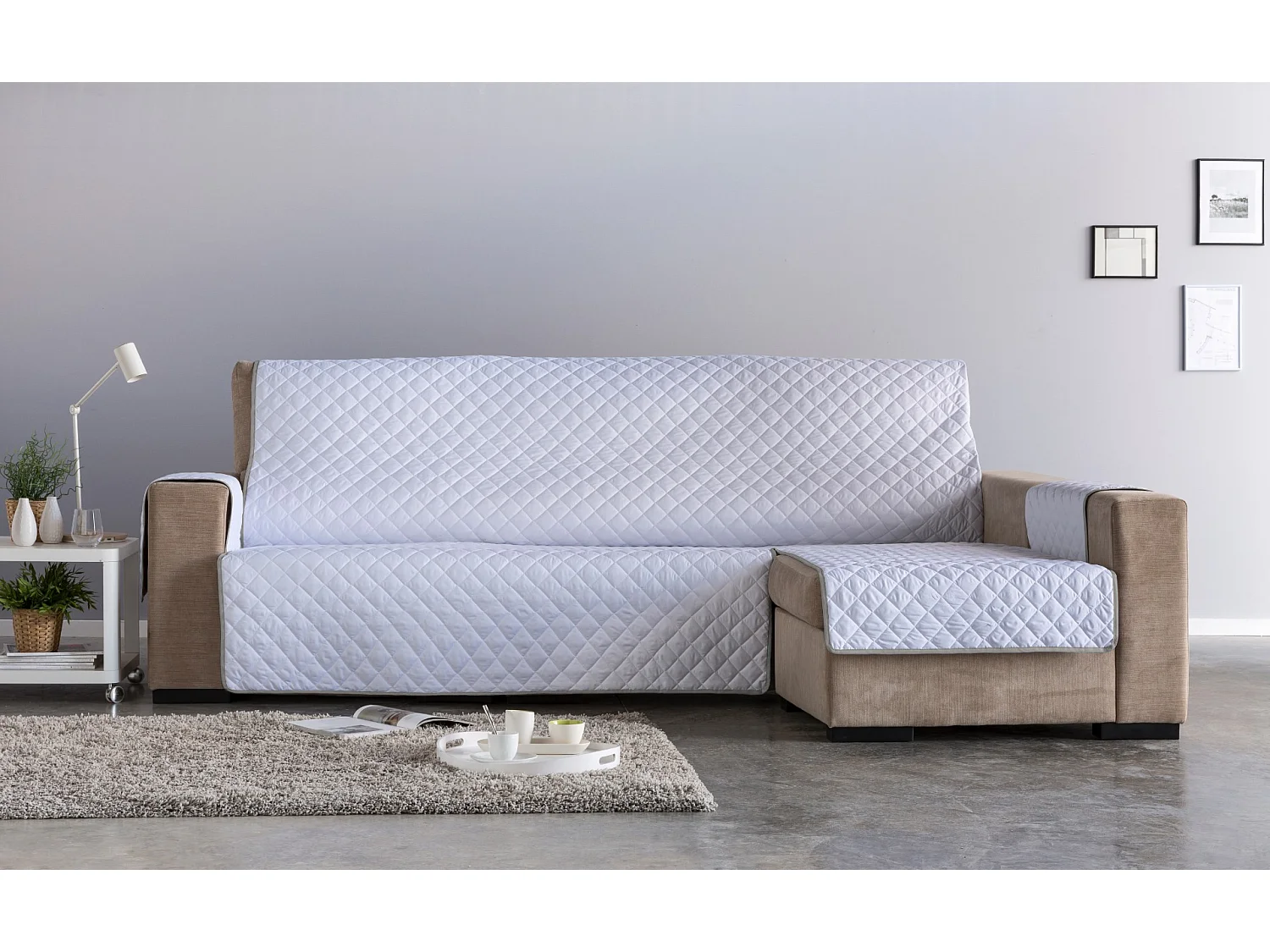 ESTORALIS | Cubre Sofá Acolchado  | Chaisse Longue 290 cm Brazo Derecho | Tela 290 x 255 cm | Modelo EDEN Color Blanco