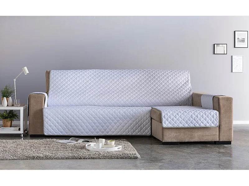 ESTORALIS | Cubre Sofá Acolchado  | Chaisse Longue 290 cm Brazo Derecho | Tela 290 x 255 cm | Modelo EDEN Color Blanco