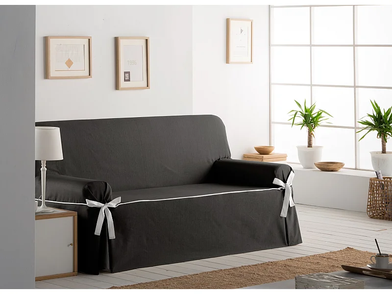ESTORALIS | Funda Sofá Lazos Tejido Jaquard Resistente | Para Sofa de 3 Plazas | Tamaño ( de 180 a 210 cm. )  | Modelo BERET Color Gris Antracita