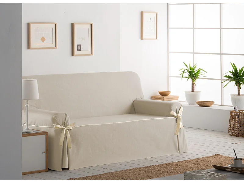 ESTORALIS | Funda Sofá Lazos Tejido Jaquard Resistente | Para Sofa de 4 Plazas | Tamaño ( de 210 a 240 cm. )  | Modelo BERET Color Lino