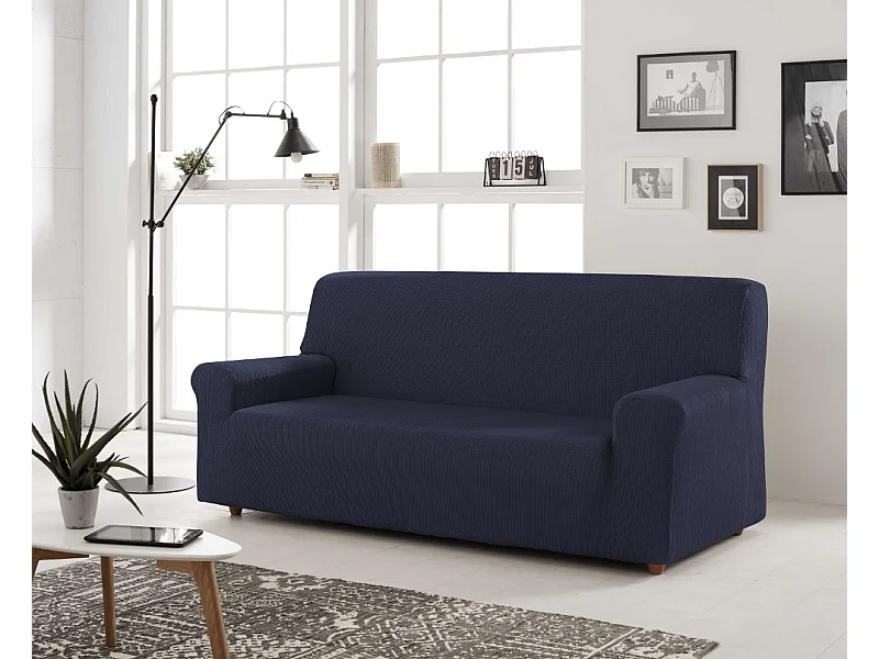 ESTORALIS | Funda de Sofá Tejido Elastico Resistente | Para Sofá 4 Plazas | Tamaño ( de 220 a 260 cm. )  | Modelo BERTA Color Marino