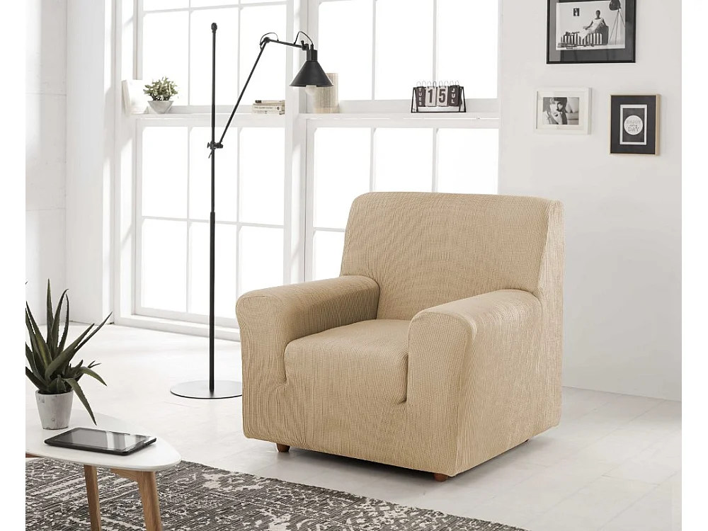 ESTORALIS | Funda de Sofá Tejido Elastico Resistente | Para Sillon 1 Plaza | Tamaño ( de 70 a 110 cm. )  | Modelo BERTA Color Maquillaje