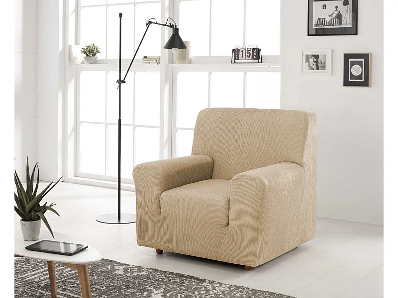 ESTORALIS | Funda de Sofá Tejido Elastico Resistente | Para Sillon 1 Plaza | Tamaño ( de 70 a 110 cm. )  | Modelo BERTA Color Maquillaje