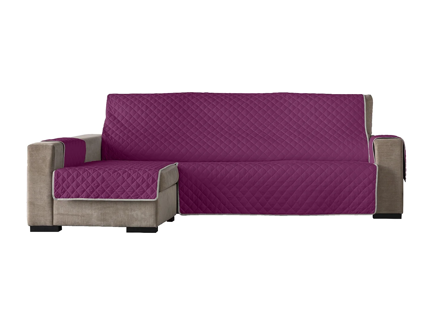 ESTORALIS | Cubre Sofá Acolchado  | Chaisse Longue 240 cm Brazo Izquierdo | Tela 240 x 255 cm | Modelo EDEN Color Fuxia