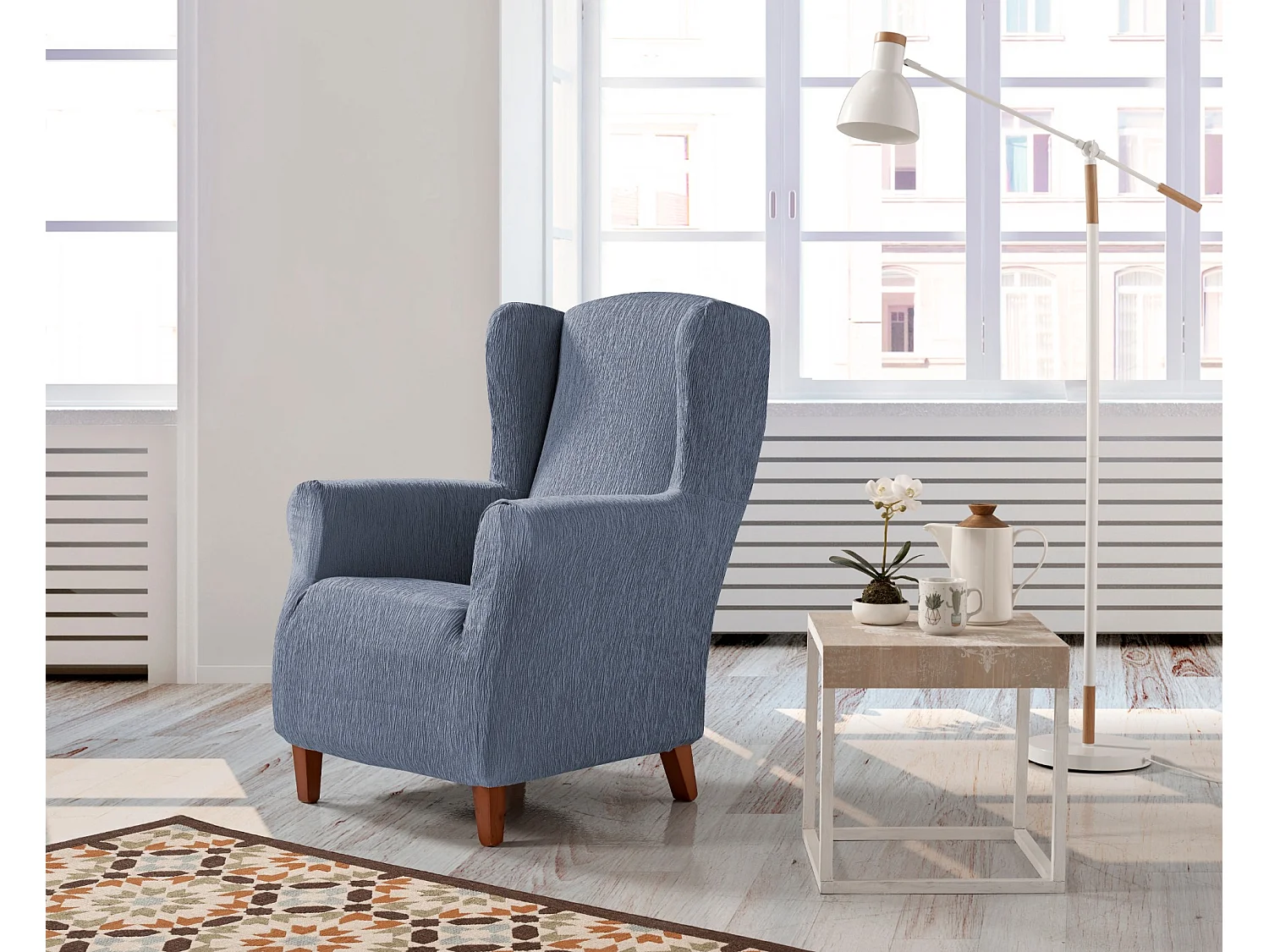 ESTORALIS | Funda Sillon Tejido Elastico Resistente | Para Sillon Orejero | Tamaño ( de 70 a 110 cm. )  | Modelo BETA Color Celeste