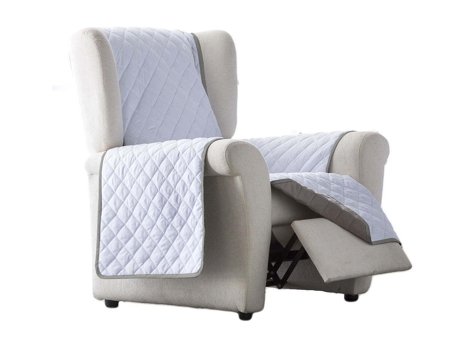 ESTORALIS | Cubre Sofá Acolchado Reversible | Para Sillon o Relax 1 Plaza | Tela 55 x 210 cm | Modelo EDEN Color Blanco/Taupe