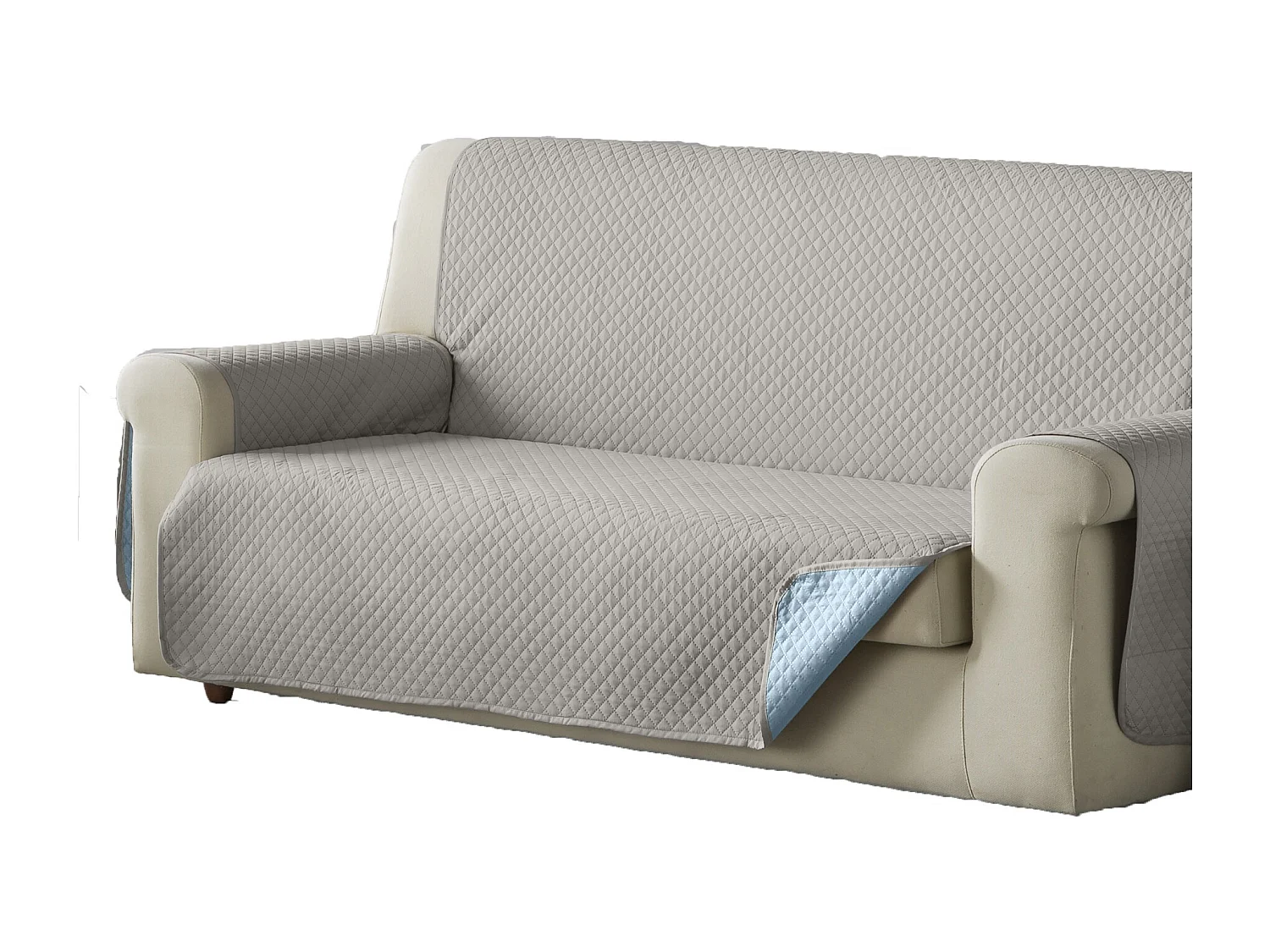 ESTORALIS | Cubre Sofá Acolchado Reversible | Para Sillon o Relax 1 Plaza | Tela 55 x 210 cm  | Modelo AVA Color Beige/Celeste