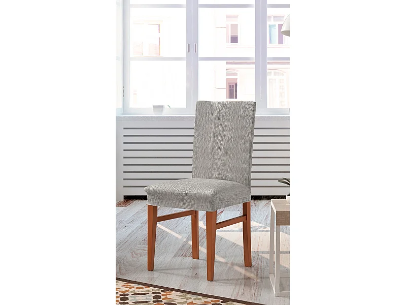 ESTORALIS | Funda de Silla  Tejido Elastico Resistente | Para Silla con Respaldo | Tamaño (45x45 cm.) 50 cm. Alto | Modelo BETA Color Gris Plata