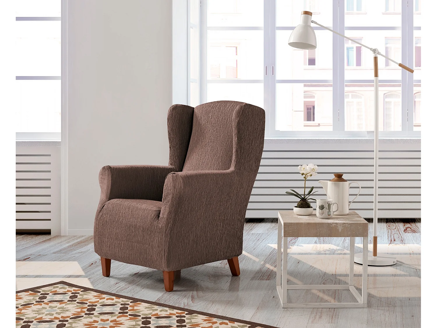 ESTORALIS | Funda Sillon Tejido Elastico Resistente | Para Sillon Orejero | Tamaño ( de 70 a 110 cm. )  | Modelo BETA Color Caldera