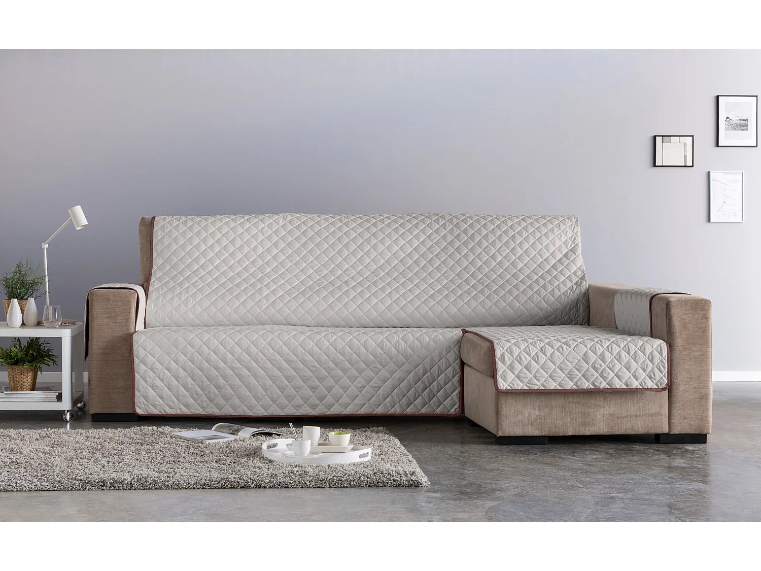 ESTORALIS | Cubre Sofá Acolchado  | Chaisse Longue 290 cm Brazo Derecho | Tela 290 x 255 cm | Modelo EDEN Color Beige