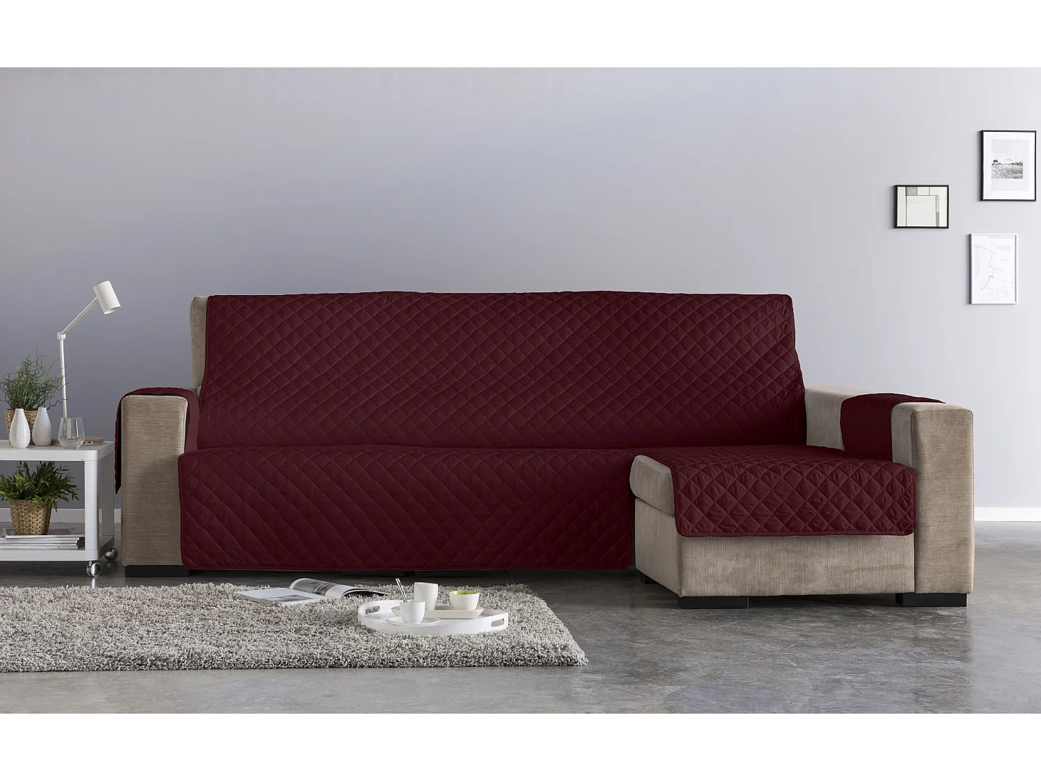ESTORALIS | Cubre Sofá Acolchado  | Chaisse Longue 240 cm Brazo Derecho | Tela 240 x 255 cm | Modelo EDEN Color Rojo