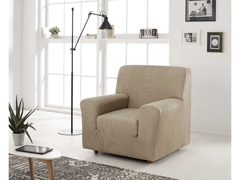 ESTORALIS | Funda de Sofá Tejido Elastico Resistente | Para Sillon 1 Plaza | Tamaño ( de 70 a 110 cm. )  | Modelo BERTA Color Lino