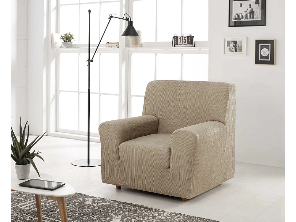 ESTORALIS | Funda de Sofá Tejido Elastico Resistente | Para Sillon 1 Plaza | Tamaño ( de 70 a 110 cm. )  | Modelo BERTA Color Lino