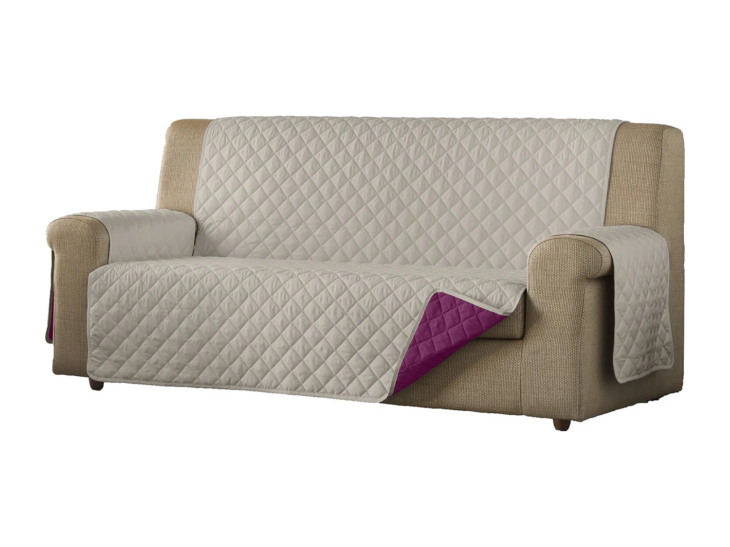 ESTORALIS | Cubre Sofá Acolchado Reversible | Para Sofa de 3 Plazas | Tela 150 x 210 cm | Modelo EDEN Color Gris/Fuxia