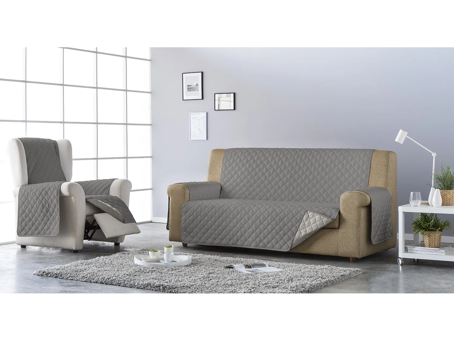 ESTORALIS | Cubre Sofá Acolchado  | Chaisse Longue 290 cm Brazo Derecho | Tela 290 x 255 cm | Modelo EDEN Color Turquesa