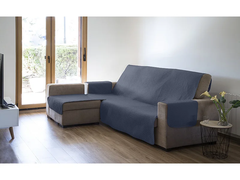 ESTORALIS | Cubre Sofá Acolchado  | Chaisse Longue 240 cm Brazo Izquierdo | Tela 240 x 255 cm  | Modelo AVA Color Piedra
