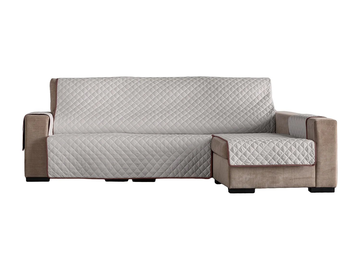 ESTORALIS | Cubre Sofá Acolchado  | Chaisse Longue 240 cm Brazo Derecho | Tela 240 x 255 cm | Modelo EDEN Color Beige
