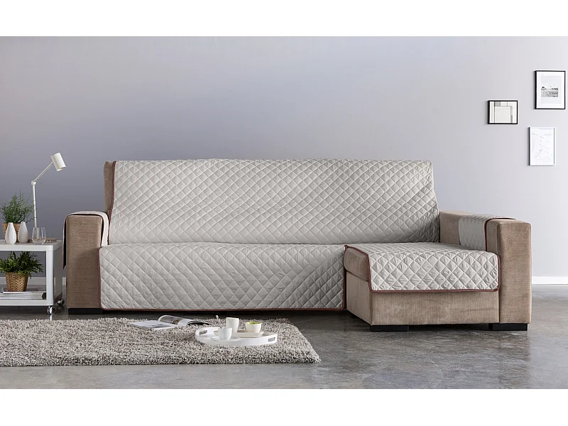 ESTORALIS | Cubre Sofá Acolchado  | Chaisse Longue 240 cm Brazo Derecho | Tela 240 x 255 cm | Modelo EDEN Color Beige