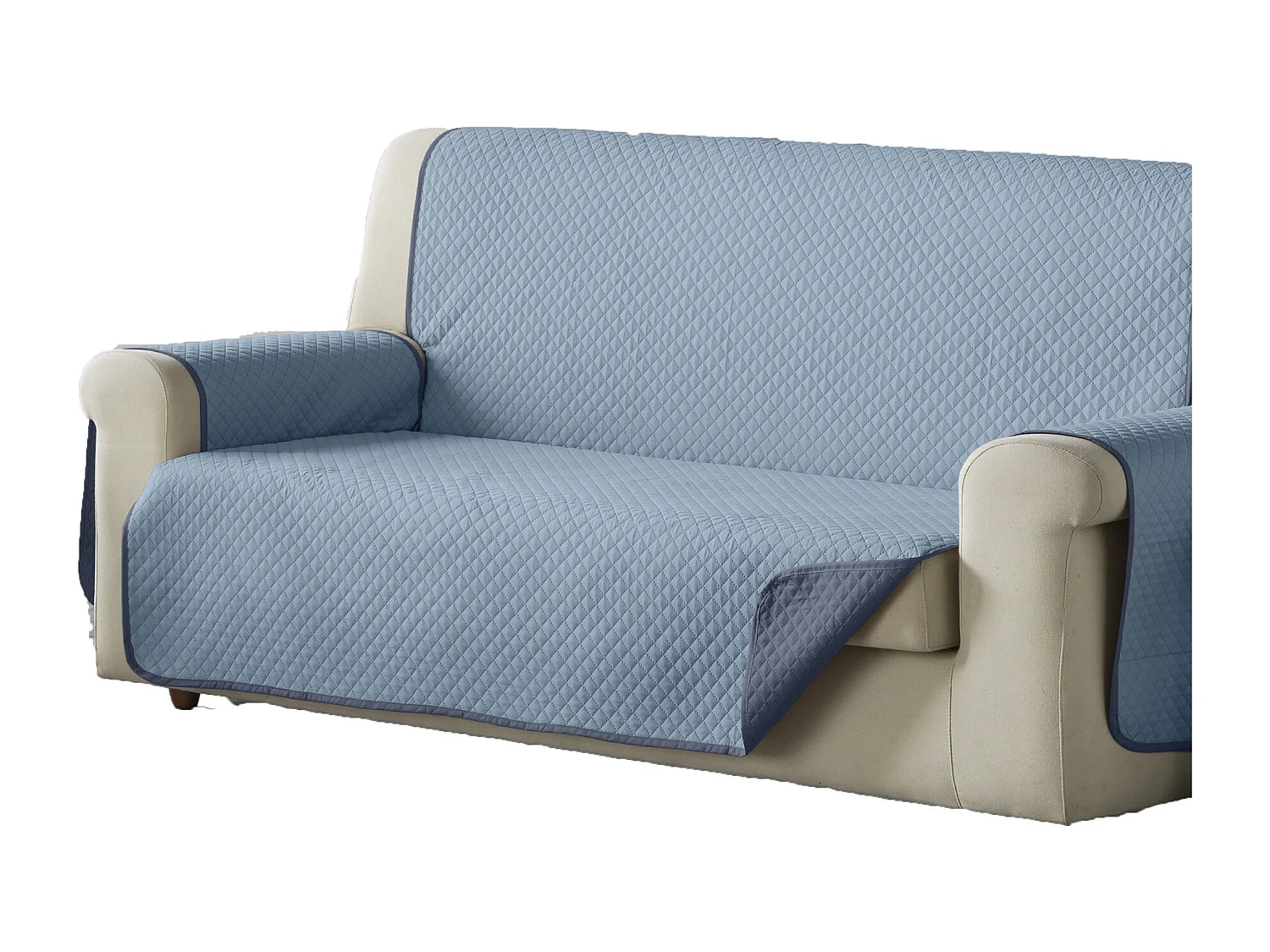 ESTORALIS | Cubre Sofá Acolchado Reversible | Para Sofa de 4 Plazas | Tela 190 x 210 cm  | Modelo AVA Color Celeste/Piedra