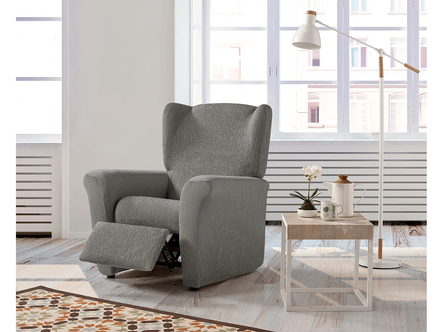 ESTORALIS | Funda Sillon Tejido Elastico Resistente | Para Sillon Relax | Tamaño ( de 70 a 90 cm. )  | Modelo BETA Color Gris Perla