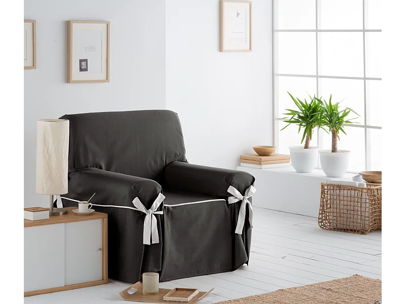 ESTORALIS | Funda Sofá Lazos Tejido Jaquard Resistente | Para Sillon o Relax 1 Plaza | Tamaño ( de 80 a 110 cm. )  | Modelo BERET Color Gris Antracita