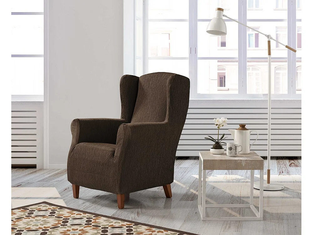 ESTORALIS | Funda Sillon Tejido Elastico Resistente | Para Sillon Orejero | Tamaño ( de 70 a 110 cm. )  | Modelo BETA Color Chocolate